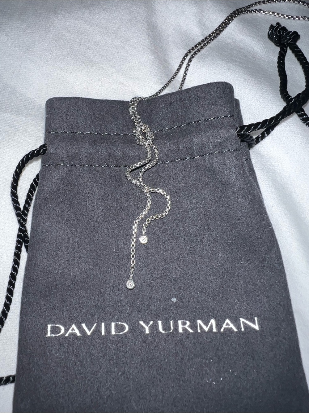 David Yurman Chain Lariat w. Diamonds Necklace - Picture 3 of 6